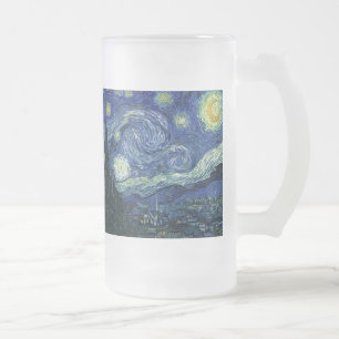 Starry Night Vincent van Gogh Fine Art Painting Frosted Glass Beer Mug