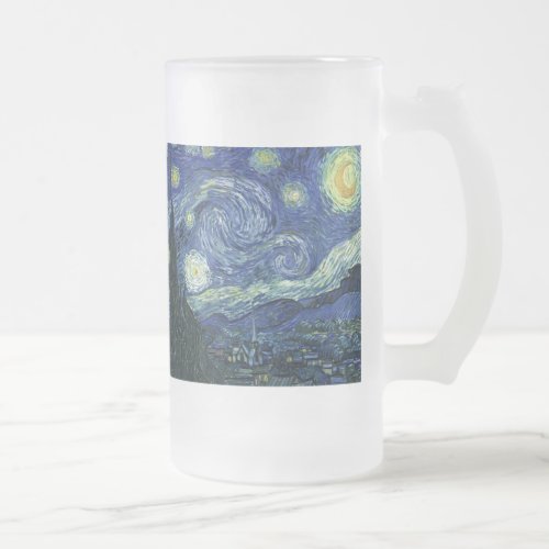 Starry Night Vincent van Gogh Fine Art Painting Frosted Glass Beer Mug