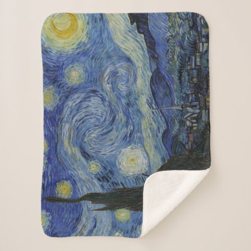 Starry Night Vincent van Gogh Fine Art Painting Sherpa Blanket