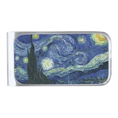 Starry Night Vincent van Gogh Fine Art Painting Silver Finish Money Clip