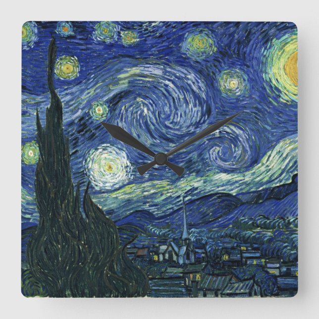 Starry Night Vincent van Gogh Fine Art Painting Square Wall Clock (Front)
