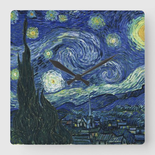 Starry Night Vincent van Gogh Fine Art Painting Square Wall Clock