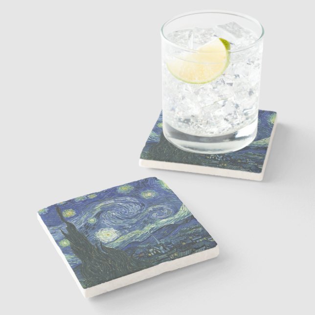 Starry Night Vincent van Gogh Fine Art Painting Stone Coaster (Side)