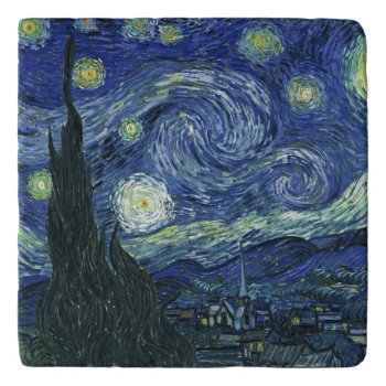Starry Night Vincent Van Gogh Fine Art Painting Trivet by Then_Is_Now at Zazzle