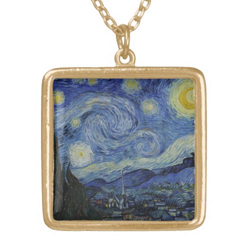 Starry Night Vincent van Gogh Painting Gold Plated Necklace