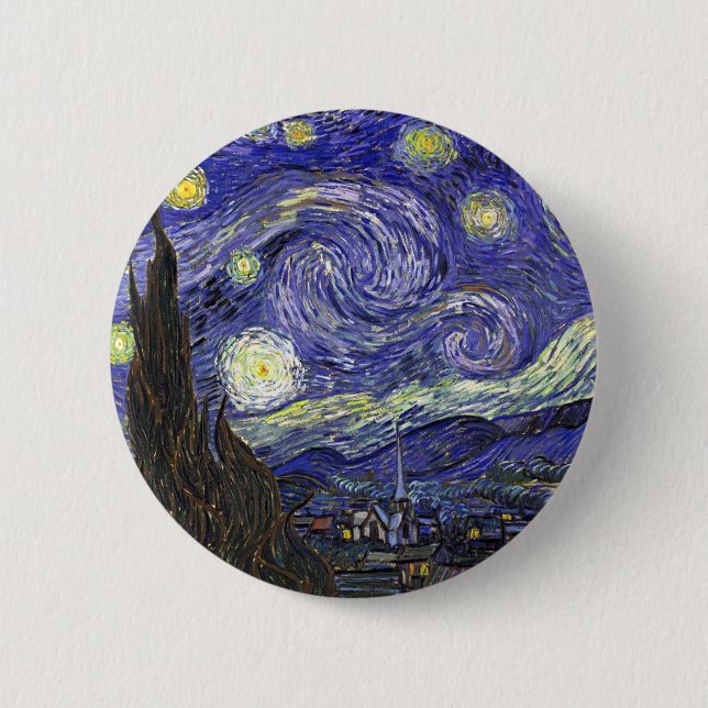 Starry Night, Vincent Van Gogh. Pinback Button (Front)