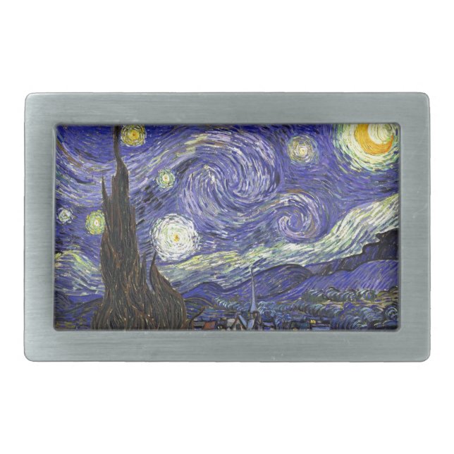 Starry Night, Vincent Van Gogh. Rectangular Belt Buckle (Front)