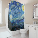 Starry Night | Vincent Van Gogh Shower Curtain<br><div class="desc">Starry Night (1889) by Dutch artist Vincent Van Gogh. Original artwork is an oil on canvas depicting an energetic post-impressionist night sky in moody shades of blue and yellow. 

Use the design tools to add custom text or personalize the image.</div>