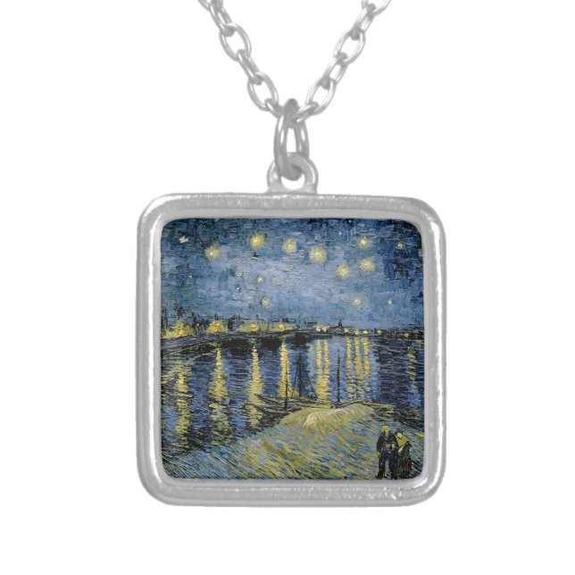  Starry Night  Vincent  van Gogh   Silver Plated Necklace (Front)