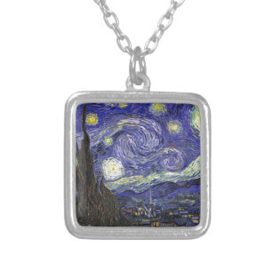 Starry Night, Vincent Van Gogh. Silver Plated Necklace