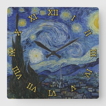 Starry Night Vincent Van Gogh Square Wall Clock by LaborAndLeisure at Zazzle