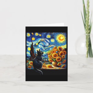 Starry Night Vincent Van Gogh Sunflowers Cat Lover Card