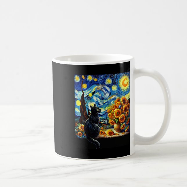 Starry Night Vincent Van Gogh Sunflowers Cat Lover Coffee Mug (Right)