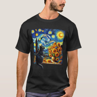 Starry Night Vincent Van Gogh Sunflowers Cat Lover T-Shirt
