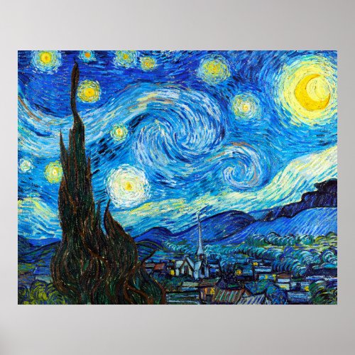 Starry Night Vincent Van Gogh vibrant painting art Poster