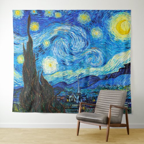 Starry Night Vincent Van Gogh vibrant restored Tapestry