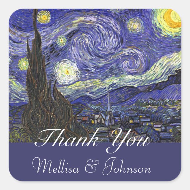 Starry Night wedding favor thank you Square Sticker (Front)