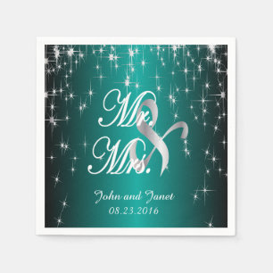 Starry Night Wedding in Color Metallic Teal Paper Napkins