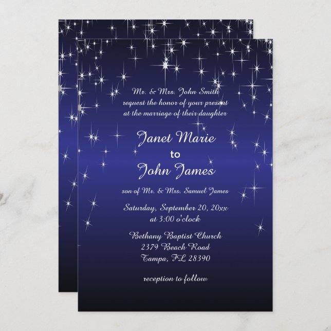 Starry Night Wedding in Dark Blue Invitation (Front/Back)