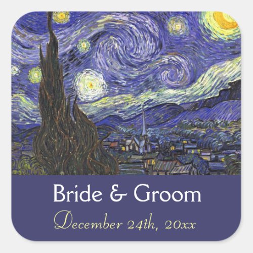 Starry Night wedding save the date Square Sticker