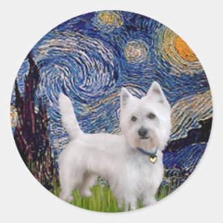 Starry Night - Westie 10 (L) Classic Round Sticker