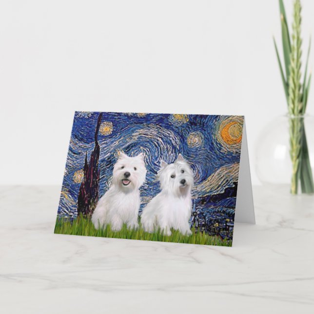 Starry Night - Westies (two) Card (Front)