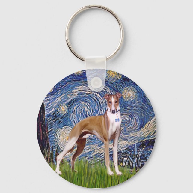 Starry Night - Whippet (stand) Keychain (Front)