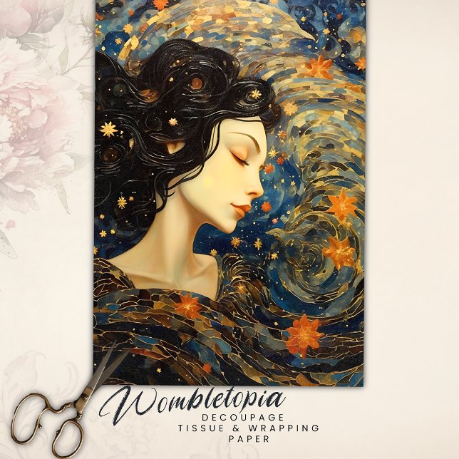 Starry Night Whirlwind Art Nouveau Girl Decoupage  Tissue Paper (Creator Uploaded)