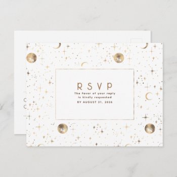 Starry Night White And Gold Wedding Rsvp Postcard by lovelywow at Zazzle