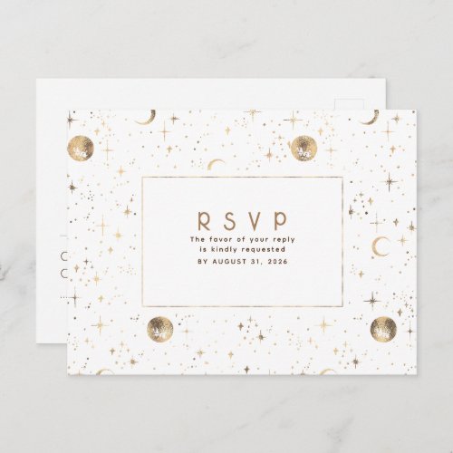 Starry Night White and Gold Wedding RSVP Postcard