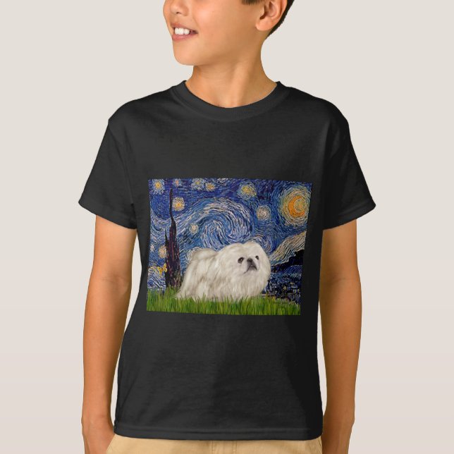 Starry Night - White Pekingese 4 T-Shirt (Front)