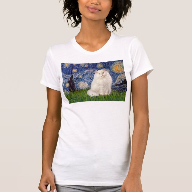 Starry Night - White Persian cat T-Shirt (Front)
