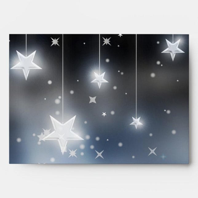 Starry NIght White Stars On Black & Blue Envelope (Front)