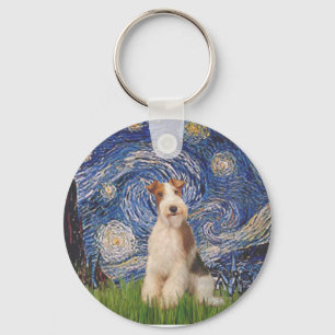 Starry Night - Wire Fox Terrier 3 Keychain