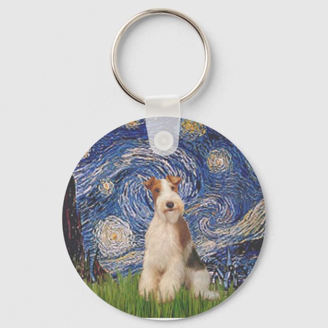 Starry Night - Wire Fox Terrier 3 Keychain (Front)