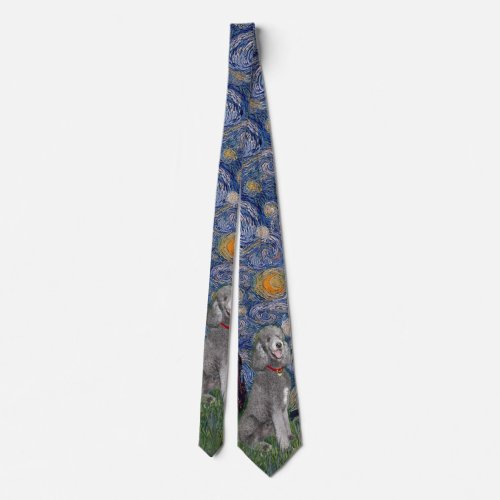 Starry Night with a Silver Standard Poodle 1 Neck Tie