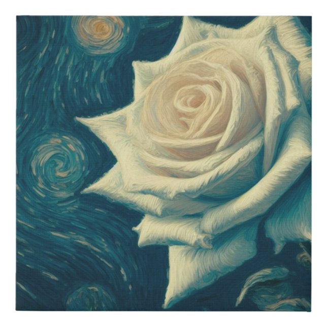 Starry Night with a Single Rose Faux Canvas Print (Front)
