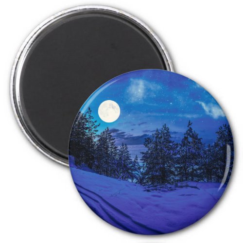 Starry night with full moon in forest magnet