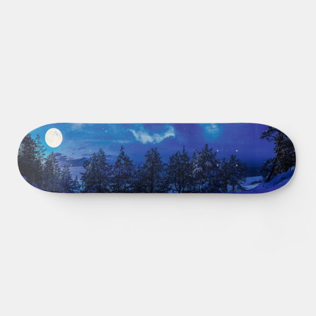 Starry night with full moon in forest skateboard (Horz)