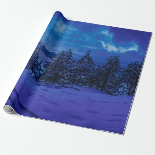 Starry night with full moon in forest wrapping paper
