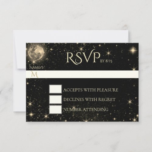 Starry Night with Moon Gold RSVP Card