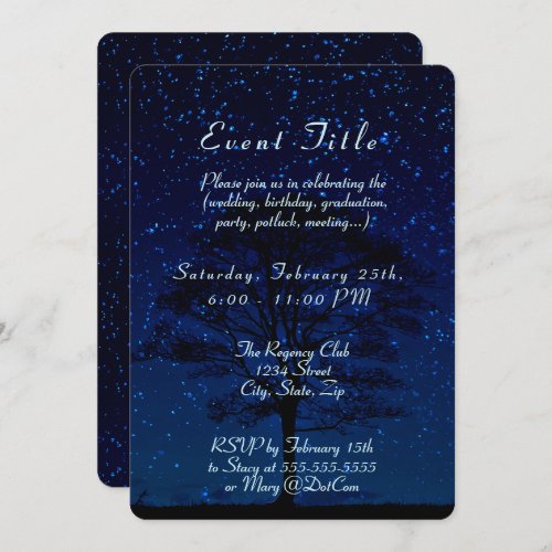 Starry Night with Tree Dark Blue Invitation