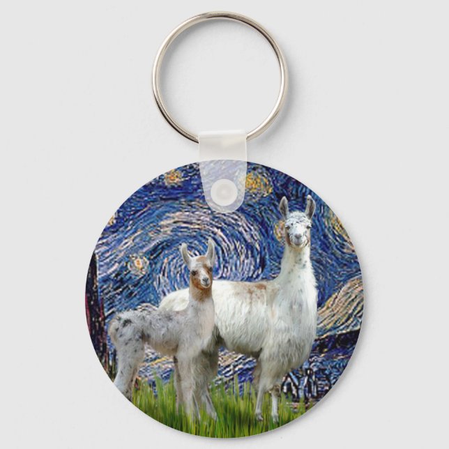 Starry Night with Two Llamas Keychain (Front)