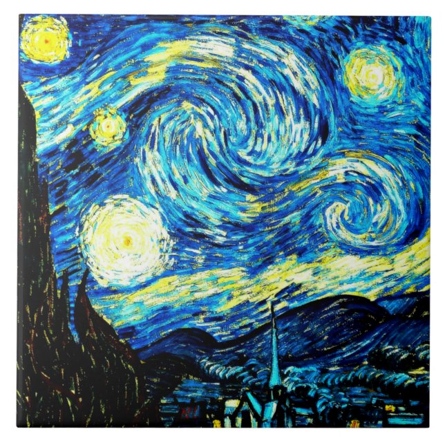 Starry Night, world famous painting by Van Gogh, Ceramic Tile (Front)