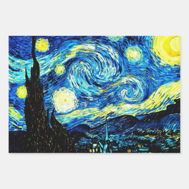 Starry Night, world-famous van Gogh art Wrapping Paper Sheets (Front 2)