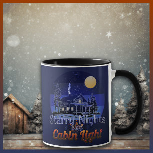 Starry Nights and Cabin Light Retro Sunset Mug