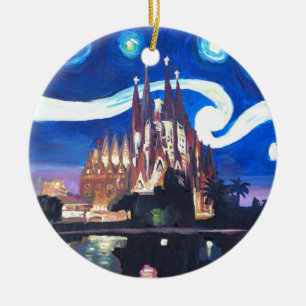 Starry nights at Sagrada Familia in Barcelona Ceramic Ornament