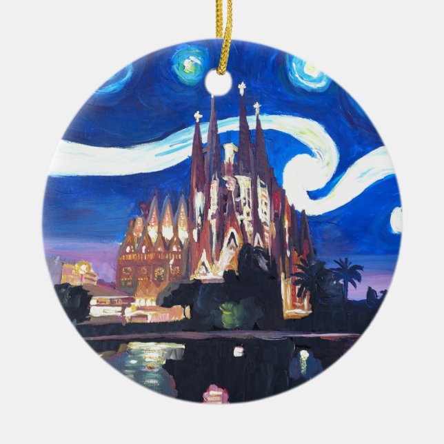 Starry nights at Sagrada Familia in Barcelona Ceramic Ornament (Front)