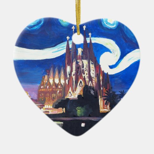 Starry nights at Sagrada Familia in Barcelona Ceramic Ornament