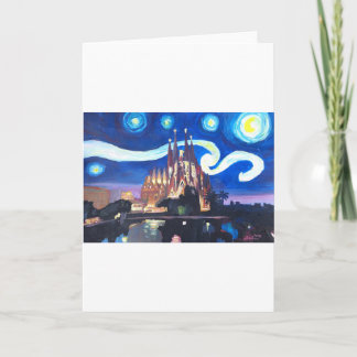 Starry nights at Sagrada Familia in Barcelona Holiday Card